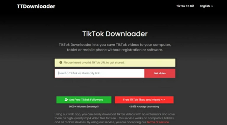 TTdownloader cũng là trình tải xuống video TikTok trực tuyến
