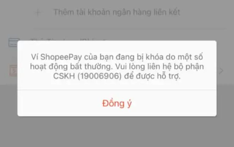 tài khoản Shopee Pay bị khoá