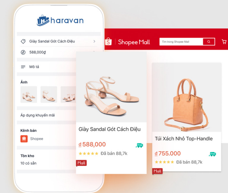 Phần mềm Haravan hỗ trợ đồng bộ sàn Shopee với website nhanh chóng